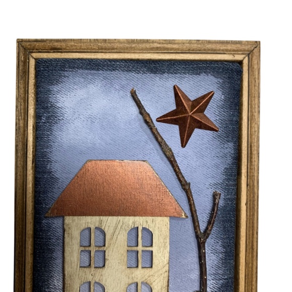 Mixed Media Wall Art | Winter Scene | House | Snow | Trees | Stars | 3D … - Picture 2 of 6
